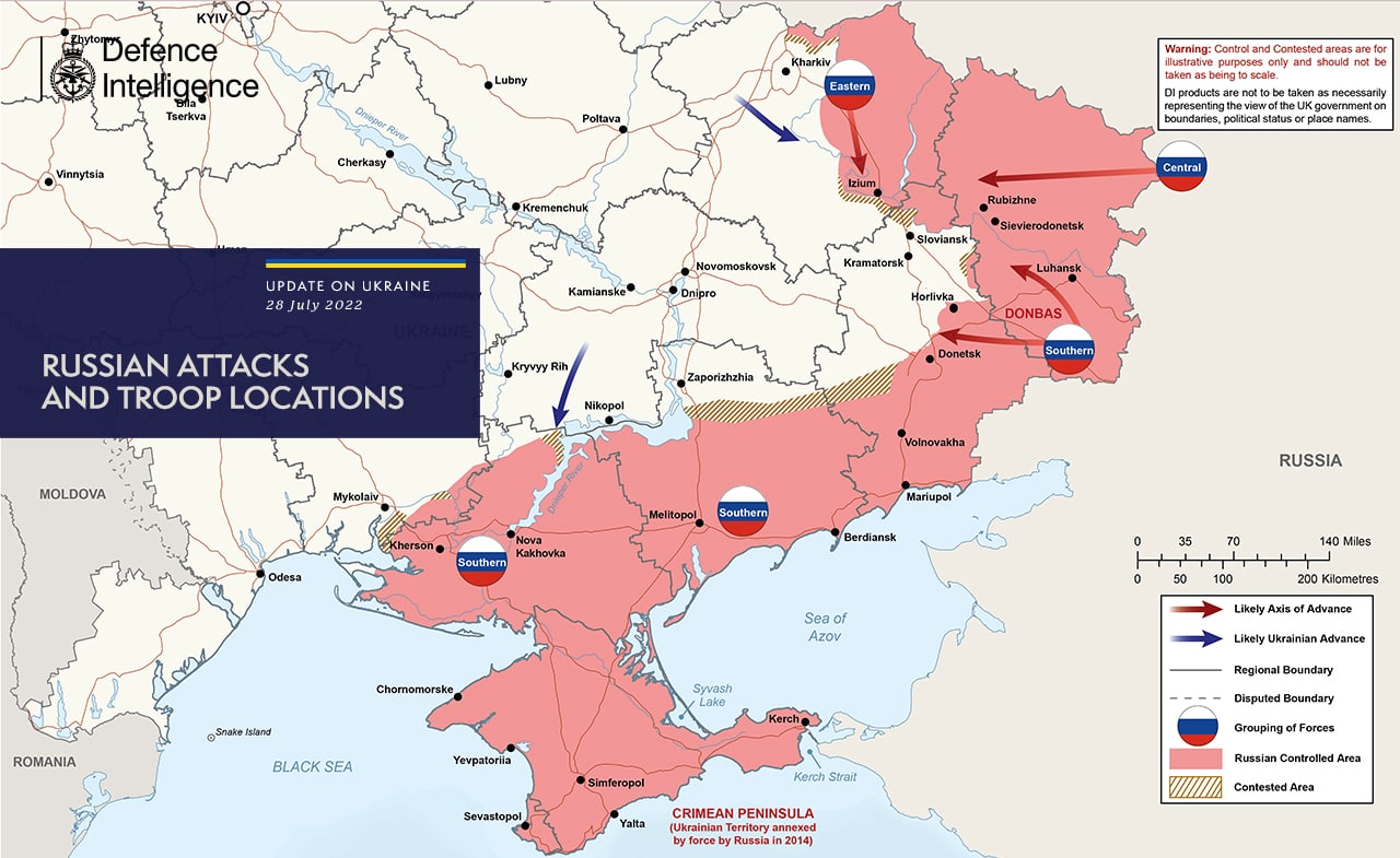 Map of hostilities in Ukraine on July 28: British intelligence data