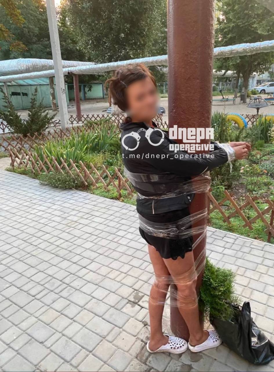 У Дніпрі викрадачку туї примотали скотчем до стовпа: фото &quot;самосуду&quot;