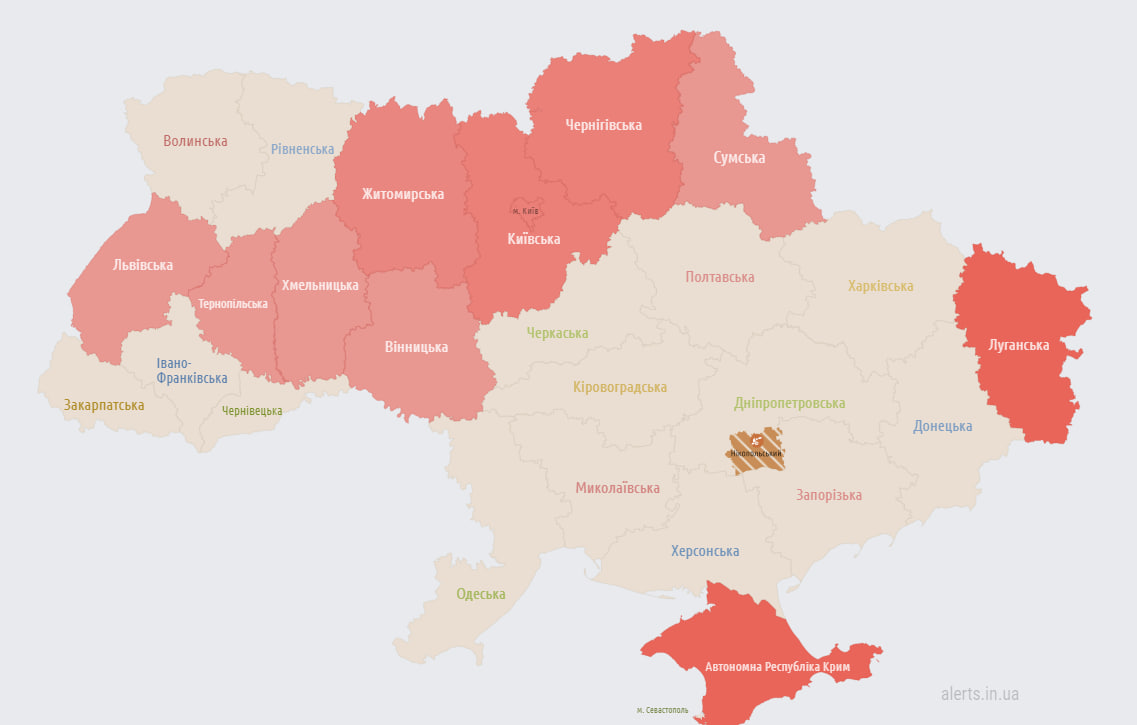 По всей территории Украины объявлена воздушная тревога