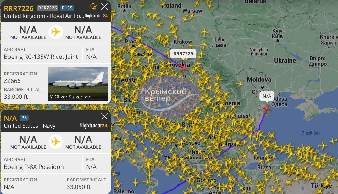 Два літаки НАТО прибули до Румунії для розвідки на кримському напрямку, - &quot;Кримський вітер&quot;