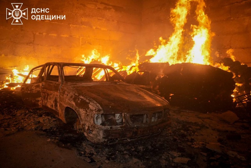 Russian drones hit warehouses in Odesa region in Ukraine, fire erupts