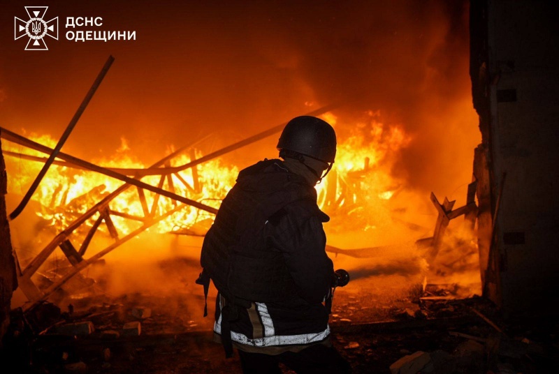 Russian drones hit warehouses in Odesa region in Ukraine, fire erupts