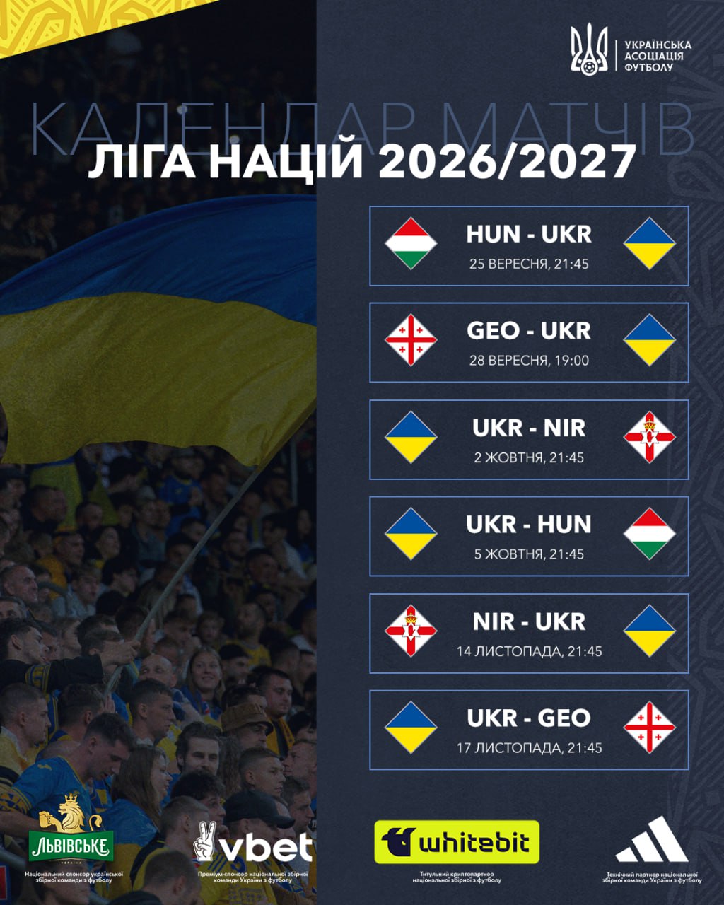 Полный календарь Украины в Лиге наций: когда первые матчи и решающий тур