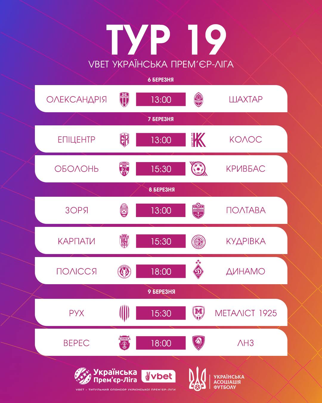 "Полісся" проти "Динамо" та інші битви в Прем'єр-лізі: повний розклад матчів і трансляцій 19 туру