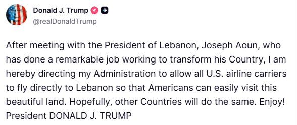 Після 40-річної перерви Трамп дозволив польоти до Лівану