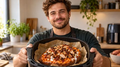 Батат із BBQ-куркою: покроковий рецепт ситної вечері в аерогрилі