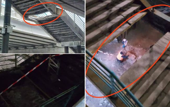 У Києві на станції швидкісного трамваю "посипалися" сходи: впала бетонна плита (фото)