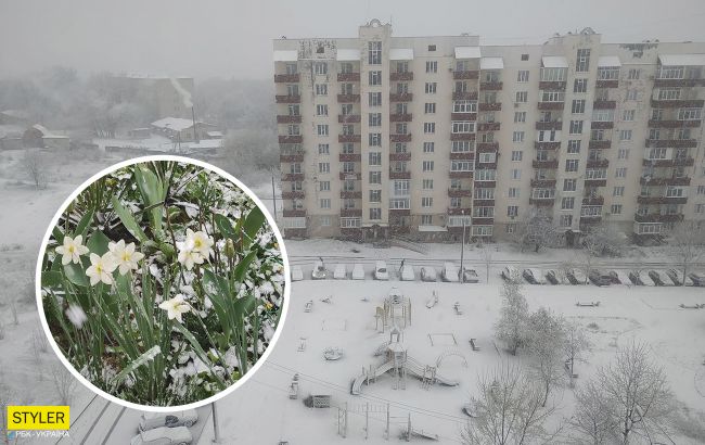Україну засипає снігом наприкінці квітня: фото та відео з різних куточків країни