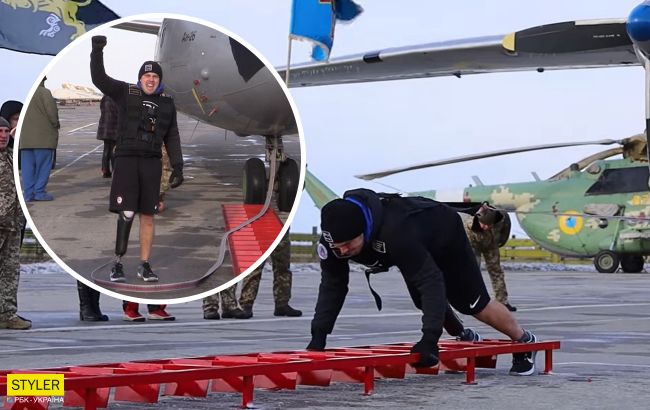 Ветеран АТО с ампутированной ногой установил рекорд Украины: протащил самолет Ан-26 (видео)