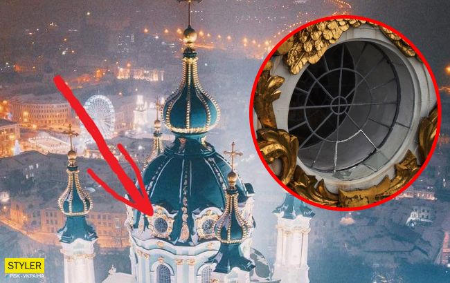 У Києві через негоду постраждала Андріївська церква: в куполі тріснуло скло (фото)