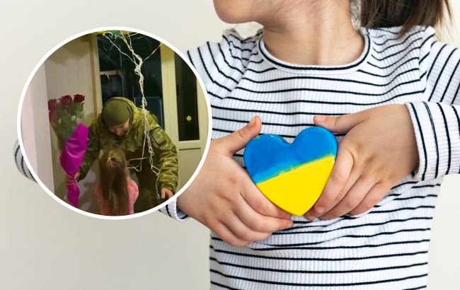 С сине-желтыми шариками: смотрите трогательное видео встречи девочки с дедушкой-военным