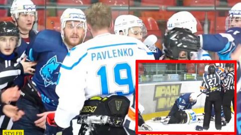 Добивали лежачего: хоккеисты устроили эпичную драку в чемпионате Украины