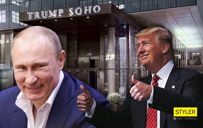 На стене отеля Трампа появился Путин с предложением отмыть деньги