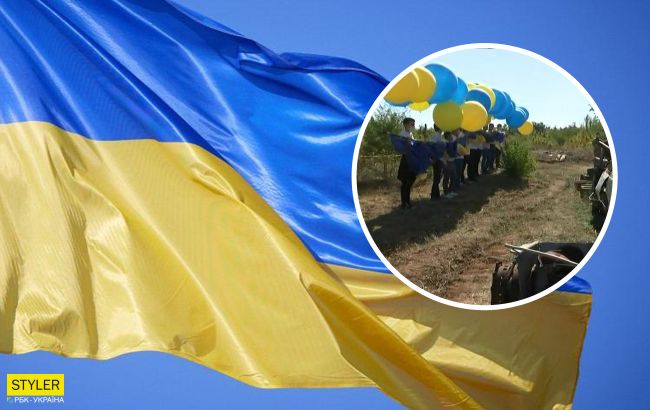 Над Донецком запустили огромный флаг Украины (видео)