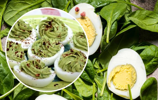 Яйца фаршированные шпинатом: рецепт быстрой и яркой весенней закуски