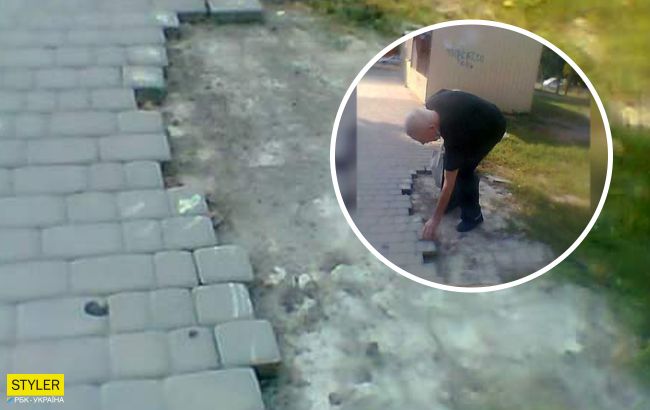 У Дніпрі чоловік розбирав бруківку і клав її собі у сумку: "кожного дня по декілька штук" (фото)
