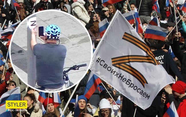 Американский военный во время прогулки по Москве показал "палец" символу "Z": у МИД РФ истерика