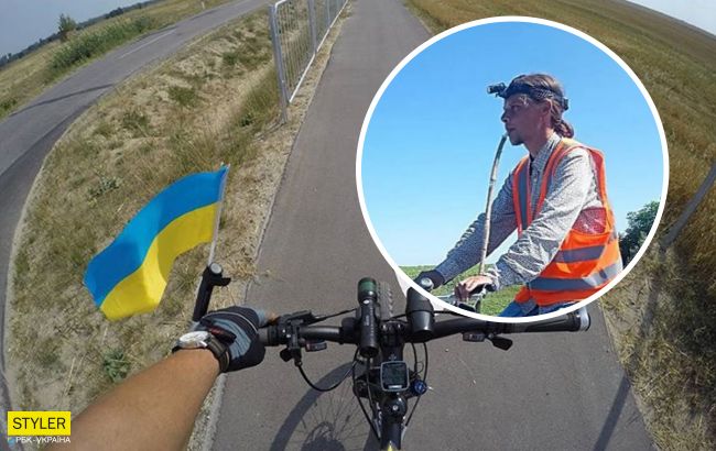 Украинец удивил достижением: проехал почти 600 км на велосипеде, играя на дудке гимн Украины