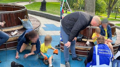 В Киеве в Мариинском парке лежала в стельку пьяная женщина, а ее 5-летний сын играл рядом