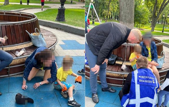 В Киеве в Мариинском парке лежала в стельку пьяная женщина, а ее 5-летний сын играл рядом