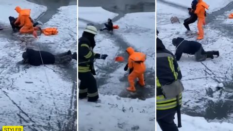В Киеве на озере девушка каталась на коньках и провалилась под лед: видео чудесного спасения