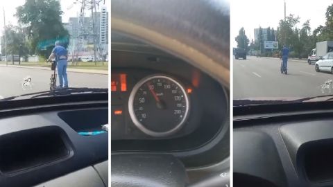 В Києві самокатник розігнався до "надшвидкості", обганяючи вантажівки (відео)