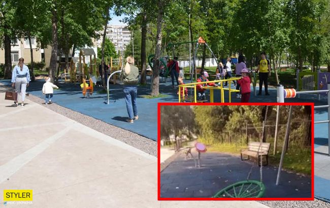 В Киеве подростки "культурно" отдохнули в парке: сломали качели и вырвали скамейку (видео)