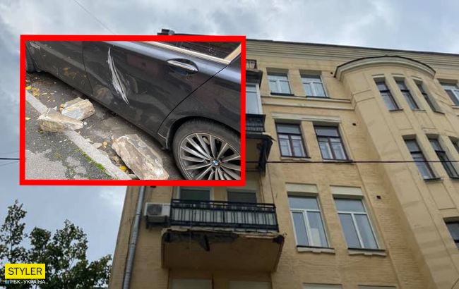 В Киеве фасад дома обрушился на автомобиль: может повториться в любой момент