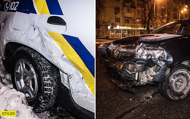 Не обійшлося без постраждалих: у Києві таксі протаранило авто поліцейських