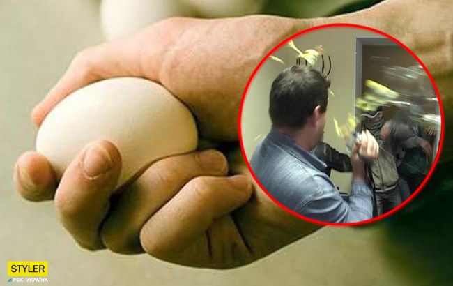 Ганьба! Под Киевом чиновника закидали яйцами (видео)