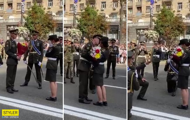 Офицер сделал предложение возлюбленной прямо на Крещатике: трогательное видео
