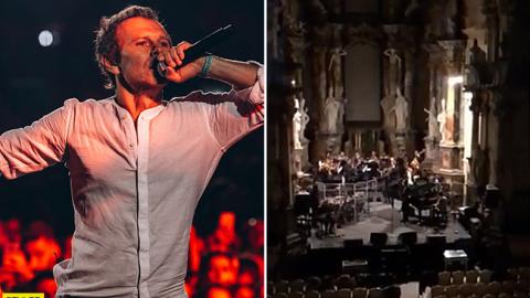 Группа "Океан Ельзи" показала, как репетирует в храме Святой Екатерины в Вильнюсе