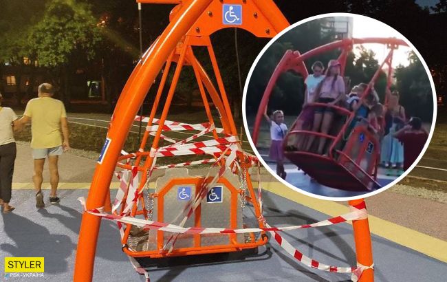 В Харькове дети уничтожили детскую качелю для людей с ограниченными возможностями в новом парке