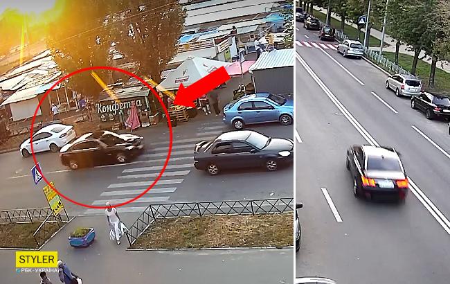 Масштабное ДТП в Киеве: в сети показали, как водитель BMW ездил по городу до аварии