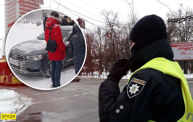 В Киеве девушка на авто влетела в людную остановку: фото с места ЧП