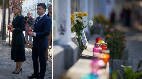Зеленський з квітами і лампадками прийшов до Стіни пам'яті загиблих за єдність України (фото)