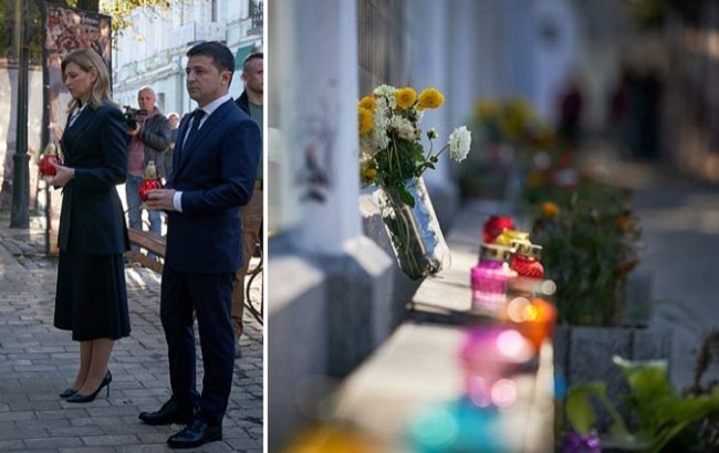 Зеленський з квітами і лампадками прийшов до Стіни пам'яті загиблих за єдність України (фото)