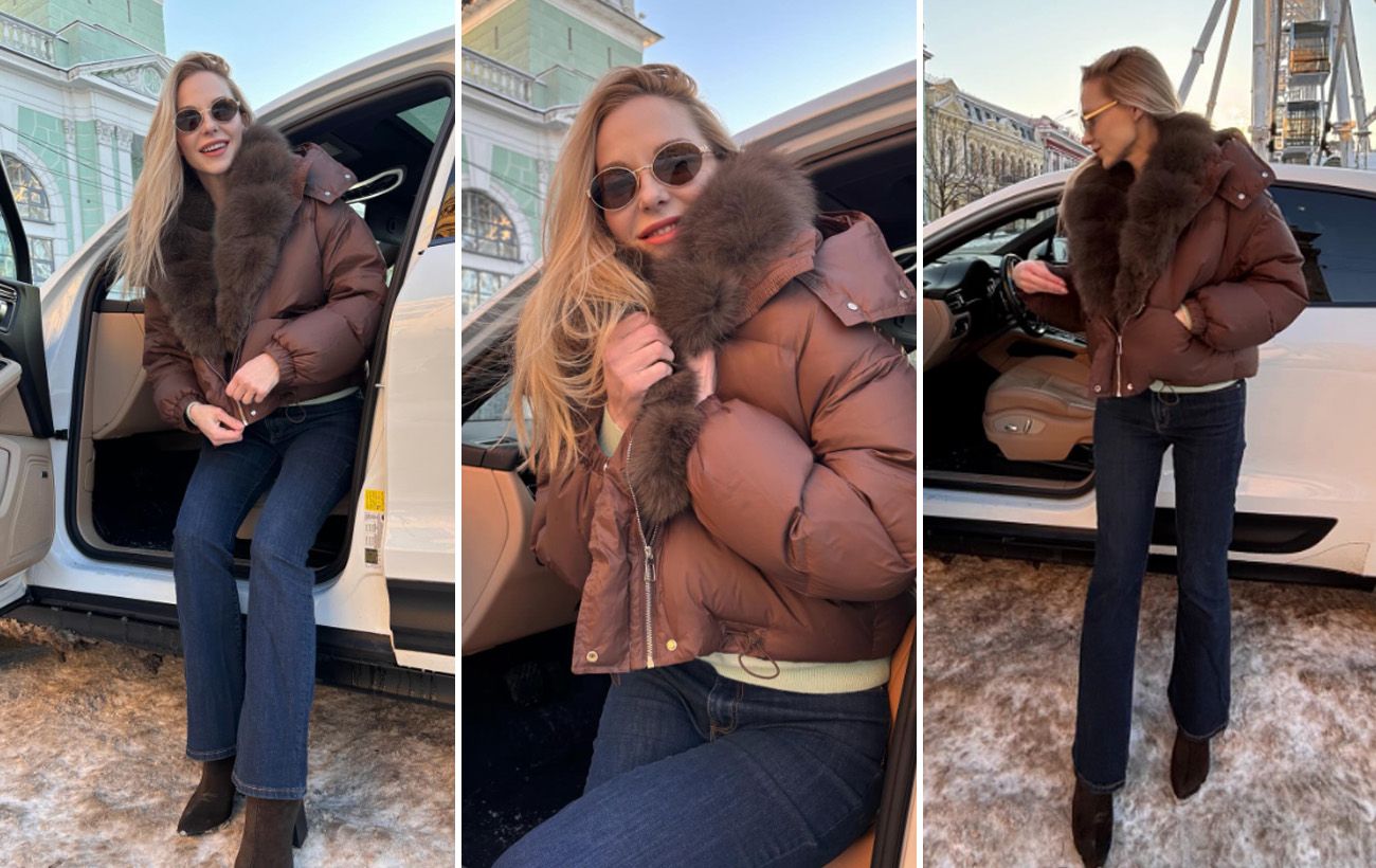 Денім, замша та куртка з хутряним коміром: зимовий "лук" Даші Трегубової