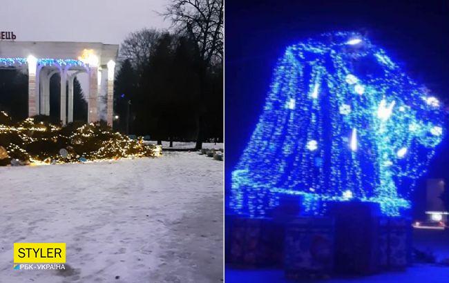 Ураганный ветер повалил новогодние елки в разных городах Украины (видео и фото)