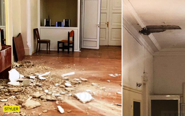 В зале занимались дети: в Доме учителя обвалился потолок