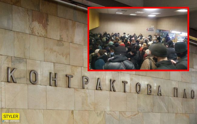 В метро Киева – коллапс, люди злые: видео с "Контрактовой площади"