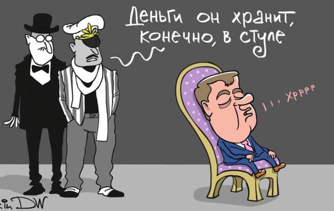 ​​​​​​​Карикатурист из РФ изобразил Медведева на 12 стуле