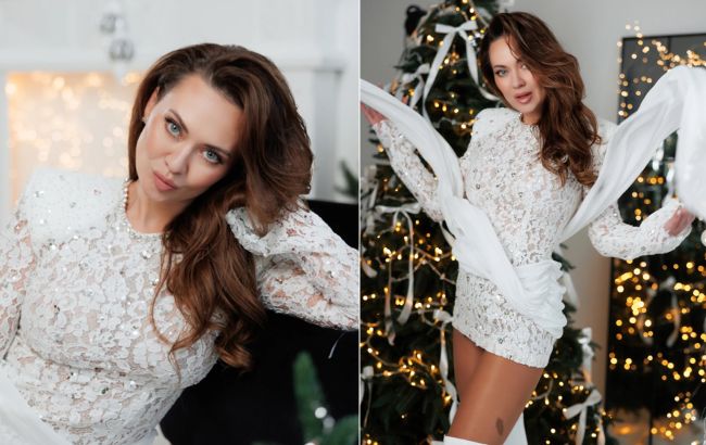 Анна Саливанчук в белом платье и ботфортах: идеальный образ на Новый год 2026