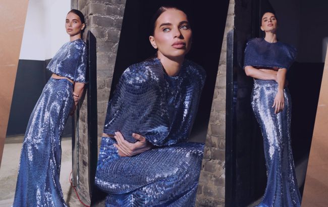 Синий металлик и фасон "русалка": жена Усика поразила праздничным "луком"