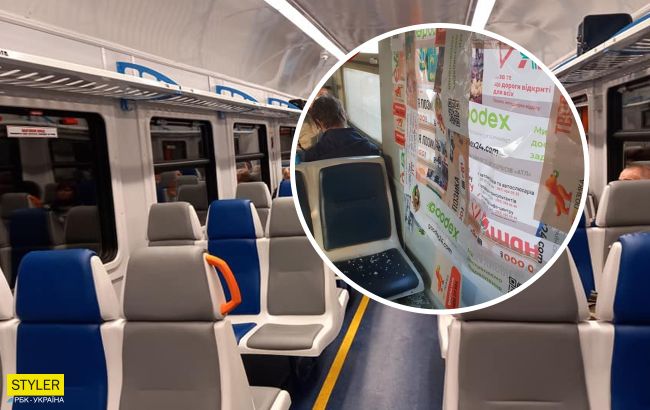 У київській електричці "модернізували" вибите вікно дуже дивним способом: і так зійде (фото)