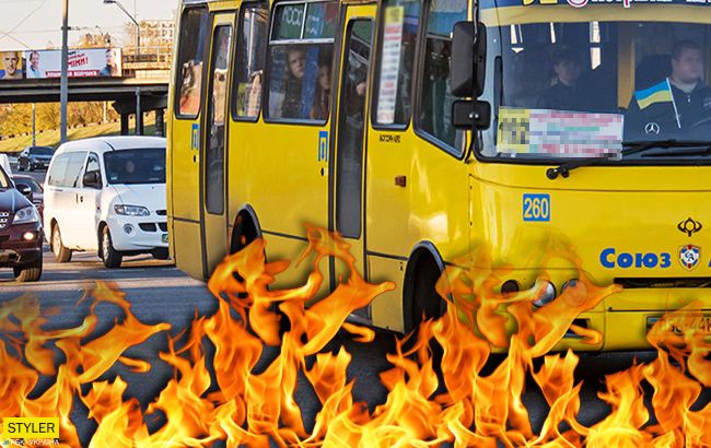 В Киеве на ходу загорелась маршрутка с пассажирами: видео инцидента
