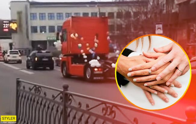 "Свадьба дальнобойщиков": в Ровно молодожены выбрали необычную альтернативу лимузину