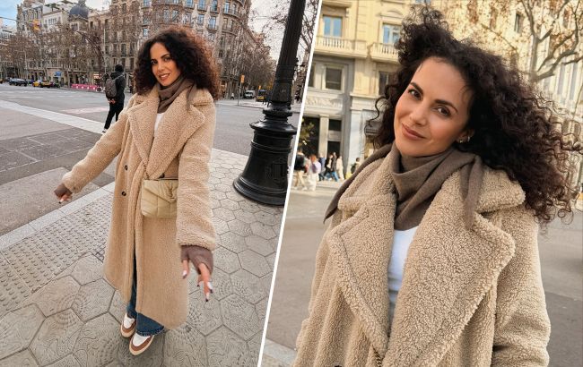 Як носити шубу "тедді" взимку: стильний міський образ Насті Каменських