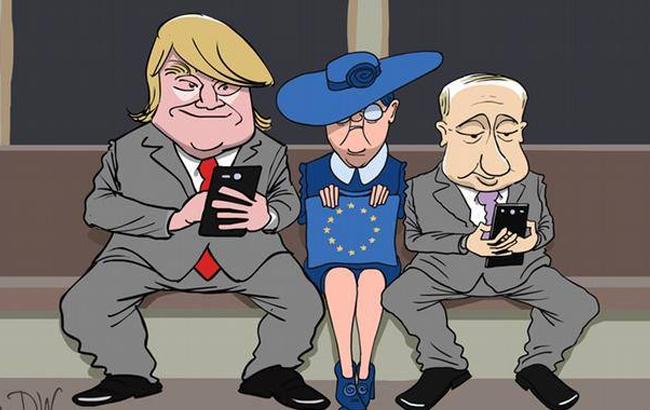 Карикатурист показав, як Трамп і Путін "притиснули" Європу