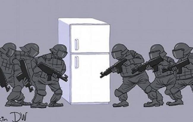 Карикатурист висміяв штрафи за зберігання санкционних продуктів в РФ